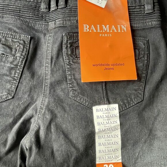 NWT Balmain Jeans Womens Size 26x31 Black Distressed Denim Moto Italy $2250 - Picture 5 of 13